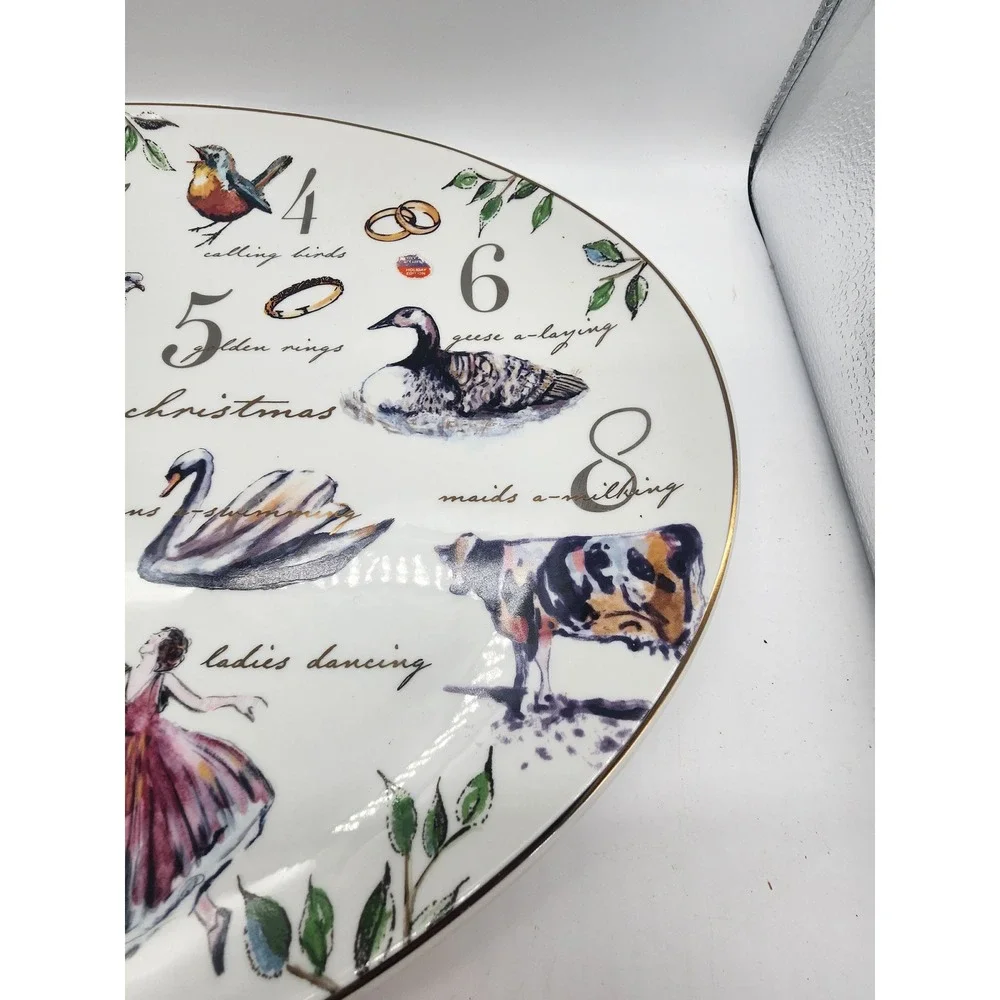 Twelve Days of Christmas Oval Serving Platter Holiday Ceramic Gold Rim White